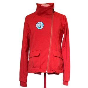 LOLE - Red Zip-Up High-Collar Jacket with Montreal Roller Derby Patch LARGE